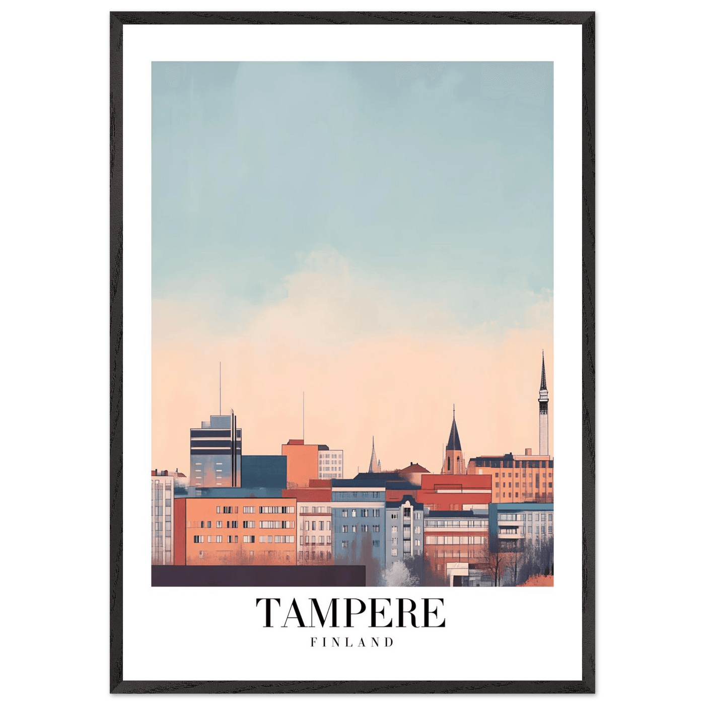 Tampere Finland Framed Poster – Modern Cityscape Wall Art with Customizable Wooden Frame - Vibrantwalls
