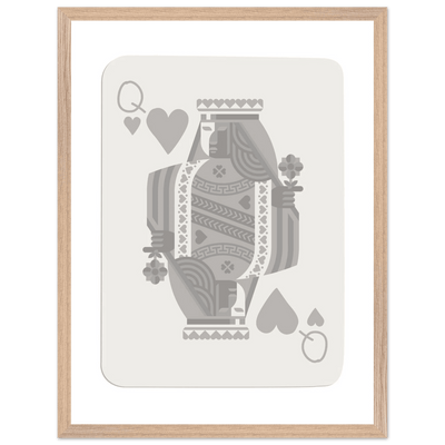 Queen of Hearts Poker Card Print - Grey & White Framed Art, Eco-Friendly Wood Frame in Multiple Sizes - Vibrantwalls