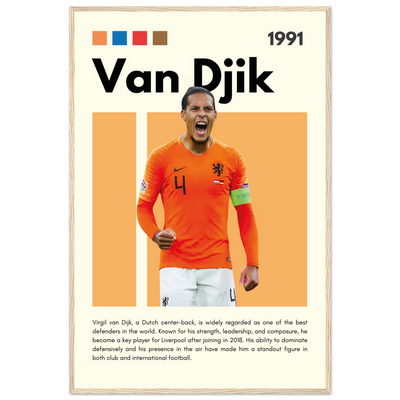 Virgil van Dijk Liverpool/Netherlands Football Framed Poster - Orange & Dynamic Sports Art Print 60x90 cm 24x36″ Wood frame Vibrantwalls