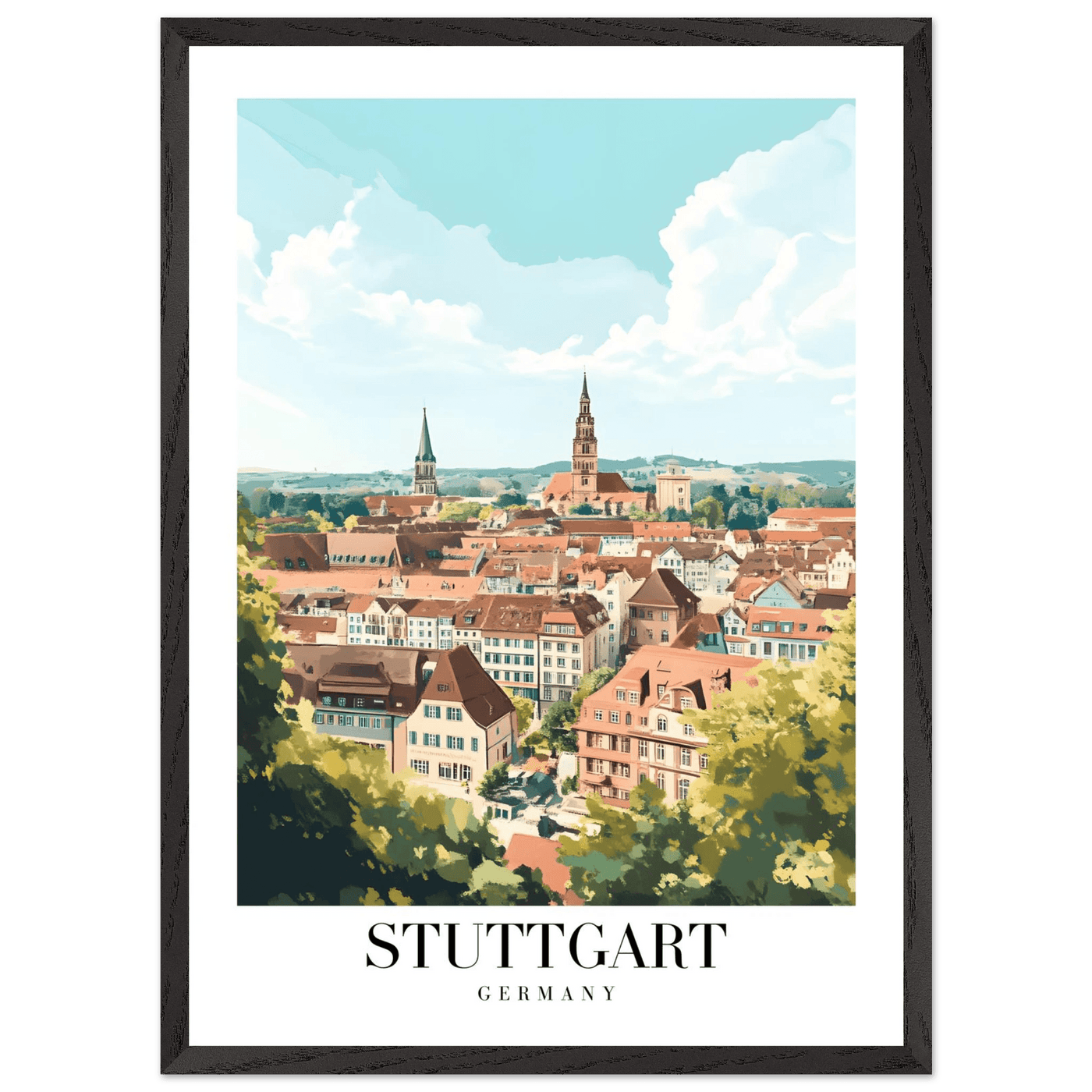 Stuttgart Germany Framed Poster – Vintage European Cityscape Wall Art with Customizable Wooden Frame - Vibrantwalls