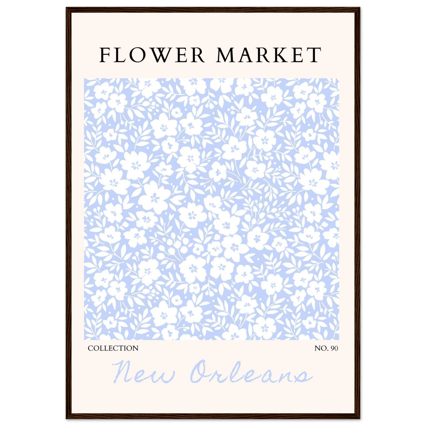 Flower Market New Orleans – Chic Periwinkle Floral Framed Poster | Ready-to-Hang Wall Art - Vibrantwalls