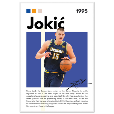 Nikola Jokic Joker Nuggets Minimalist Art Print 60x90 cm 24x36″ White frame Vibrantwalls
