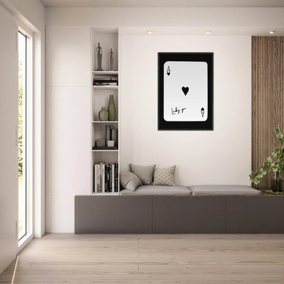 Ace of Hearts 'Lucky You' Framed Poker Card Art - Modern Black & White Print, Eco-Friendly Wood Frame - Vibrantwalls