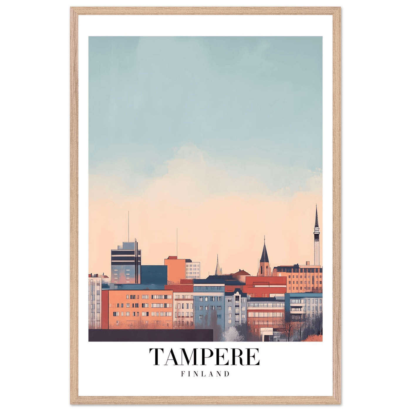 Tampere Finland Framed Poster – Modern Cityscape Wall Art with Customizable Wooden Frame - Vibrantwalls