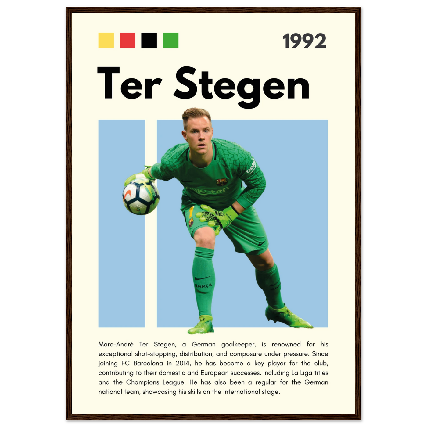 Marc-André Ter Stegen FC Barcelona Goalkeeper Framed Poster – Minimalist Football Art Print A1 (59.4 x 84.1 cm) Dark wood frame Vibrantwalls