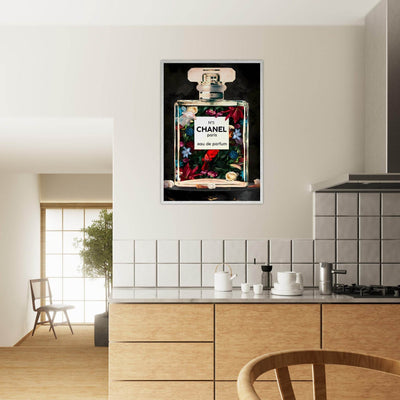 Chanel No. 5 Floral Fantasy Framed Art Print: A Timeless Blend of Iconic Fragrance and Vibrant Botanicals - Vibrantwalls