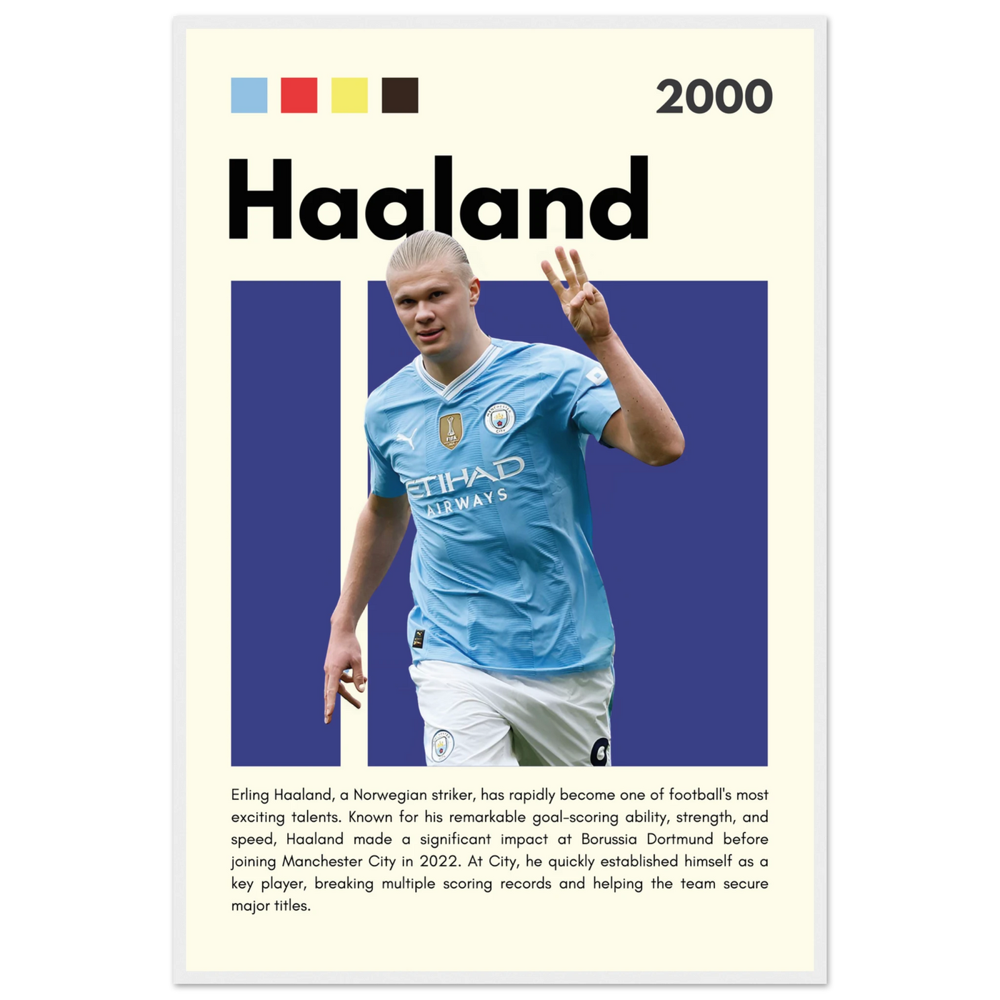 Erling Haaland Manchester City Framed Football Poster 60x90 cm 24x36″ White frame Vibrantwalls
