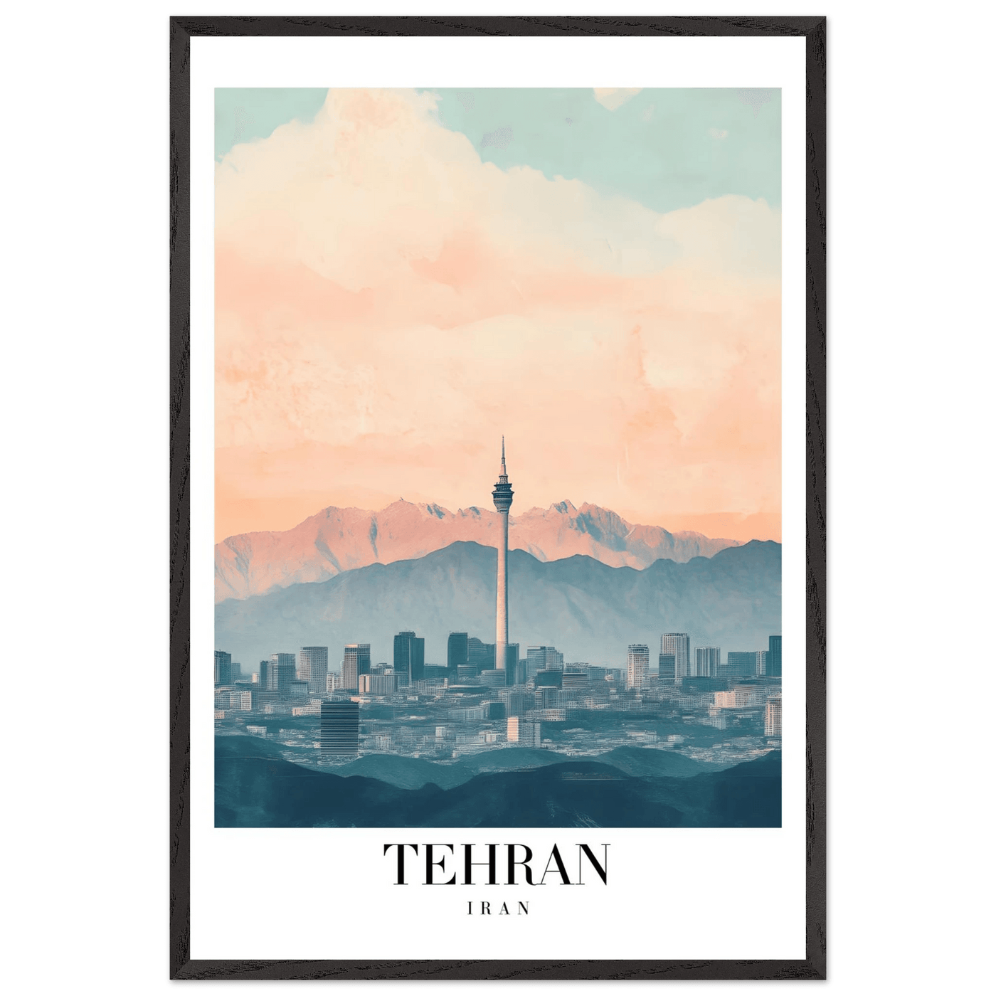 Tehran Iran Framed Poster – Vintage Cityscape Wall Art with Soft Hues & Wooden Frame - Vibrantwalls