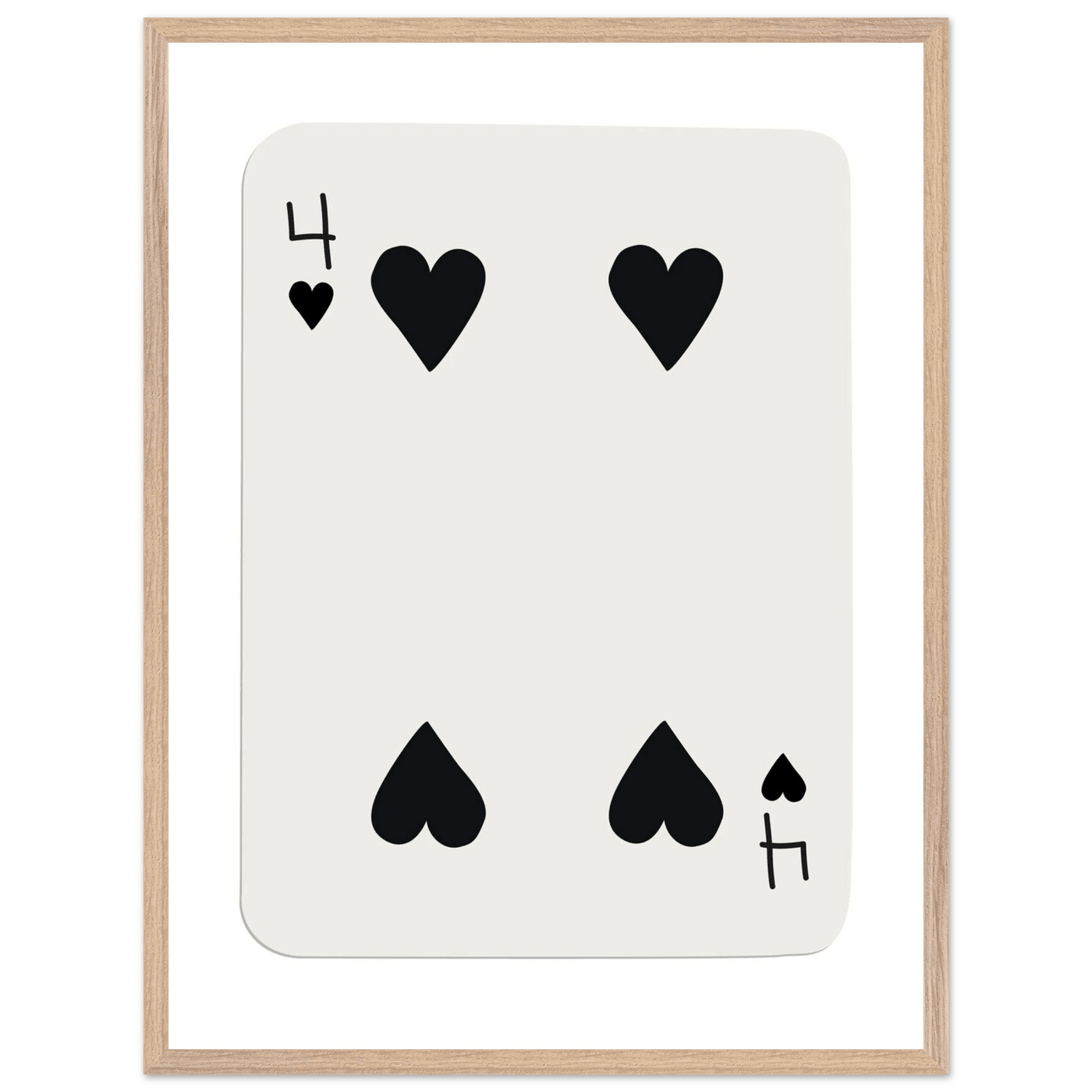 Minimalist Four of Hearts Poker Card Print - Mounted Framed Poster Art, Eco-Friendly Wood Frame - Vibrantwalls
