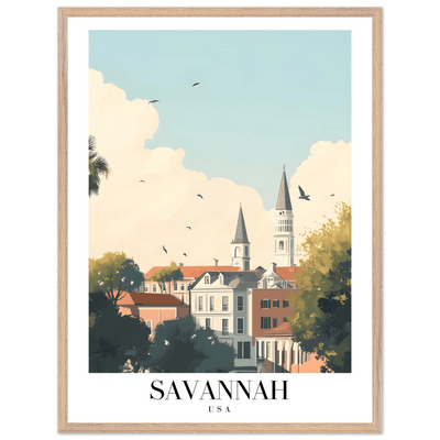 Savannah USA Framed Poster – Charming Cityscape Wall Art with Wooden Frame - Vibrantwalls