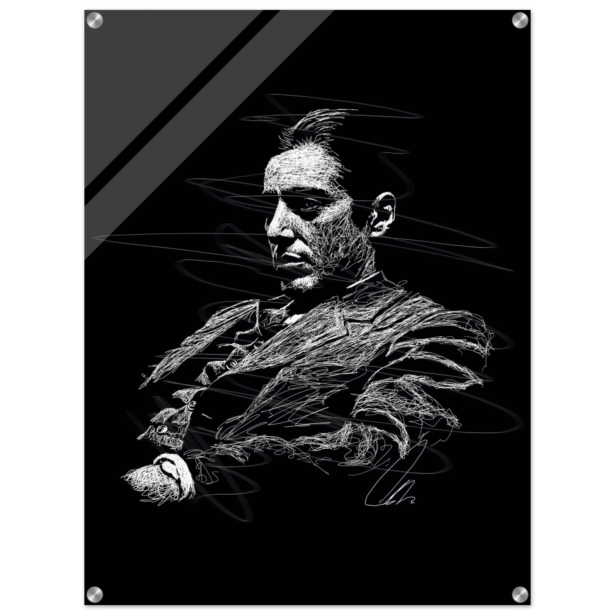 Al Pacino Scarface Sketch Art Acrylic Print – Iconic, Dynamic, Black & White Wall Decor - Vibrantwalls