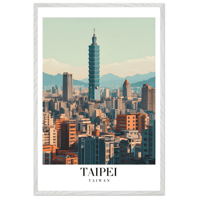 Taipei Taiwan Cityscape Framed Poster – Modern Retro Travel Art with Wooden Frame Options - Vibrantwalls