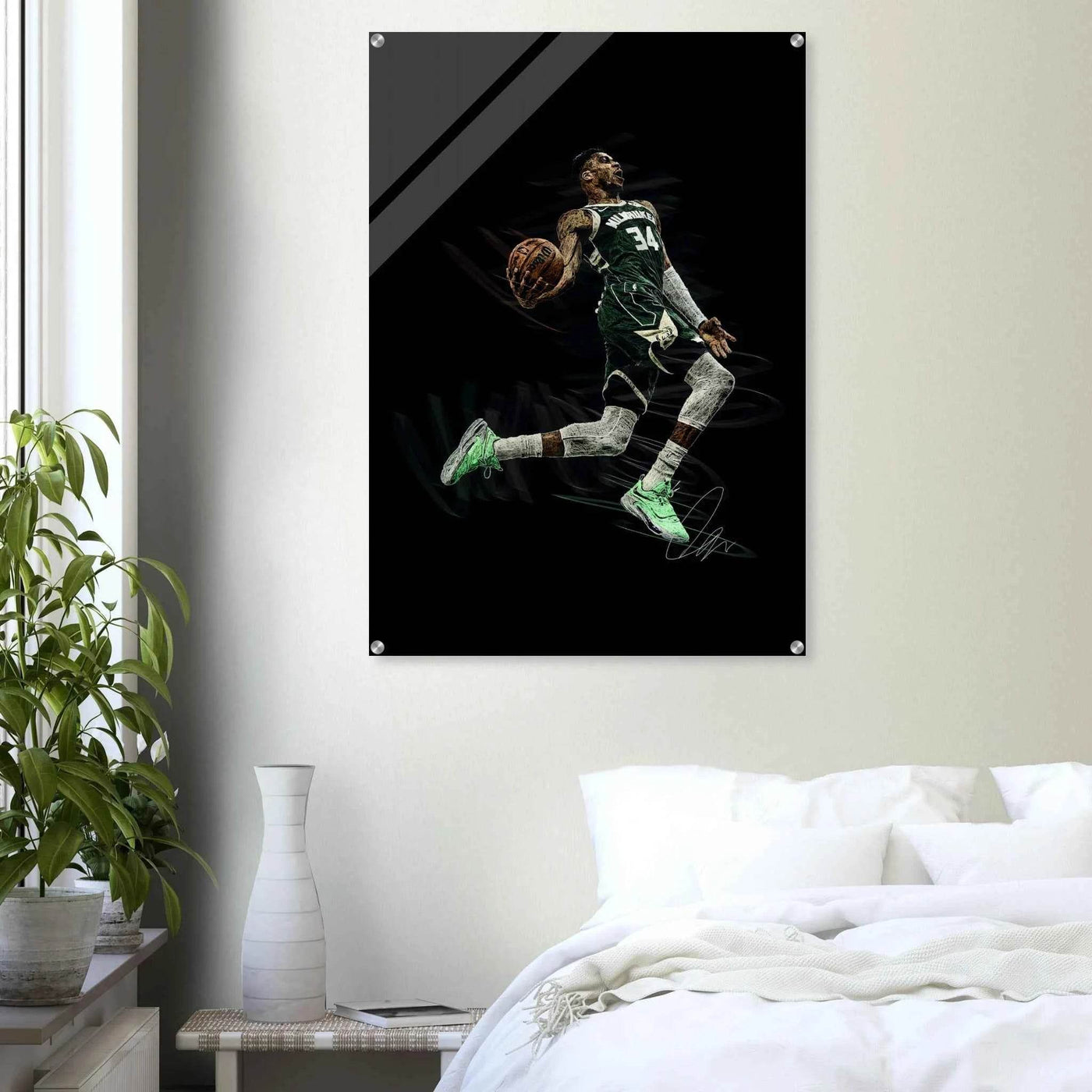 Giannis Antetokounmpo Milwaukee Bucks Acrylic Print – Dynamic NBA Art for Modern Spaces - Vibrantwalls