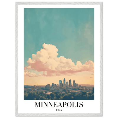 Minneapolis USA Framed Poster – Pastel Dream Sky Vintage Cityscape Art with Premium Wooden Frame - Vibrantwalls
