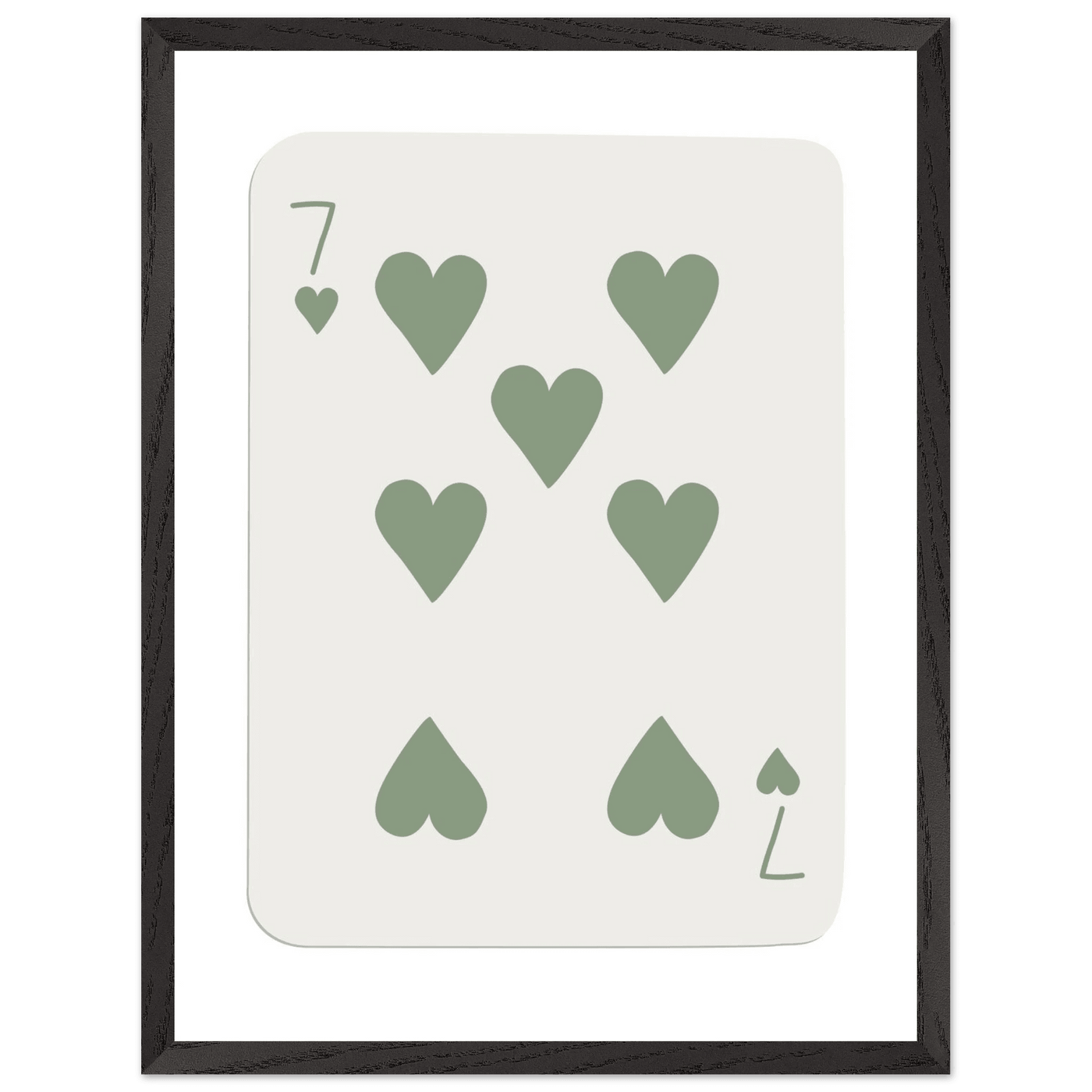 Minimalist Poker Card Art - Seven of Hearts - Sage Green Framed Poster, Eco-Friendly Decor - Vibrantwalls