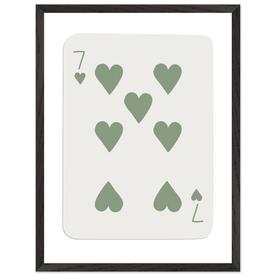 Minimalist Poker Card Art - Seven of Hearts - Sage Green Framed Poster, Eco-Friendly Decor - Vibrantwalls