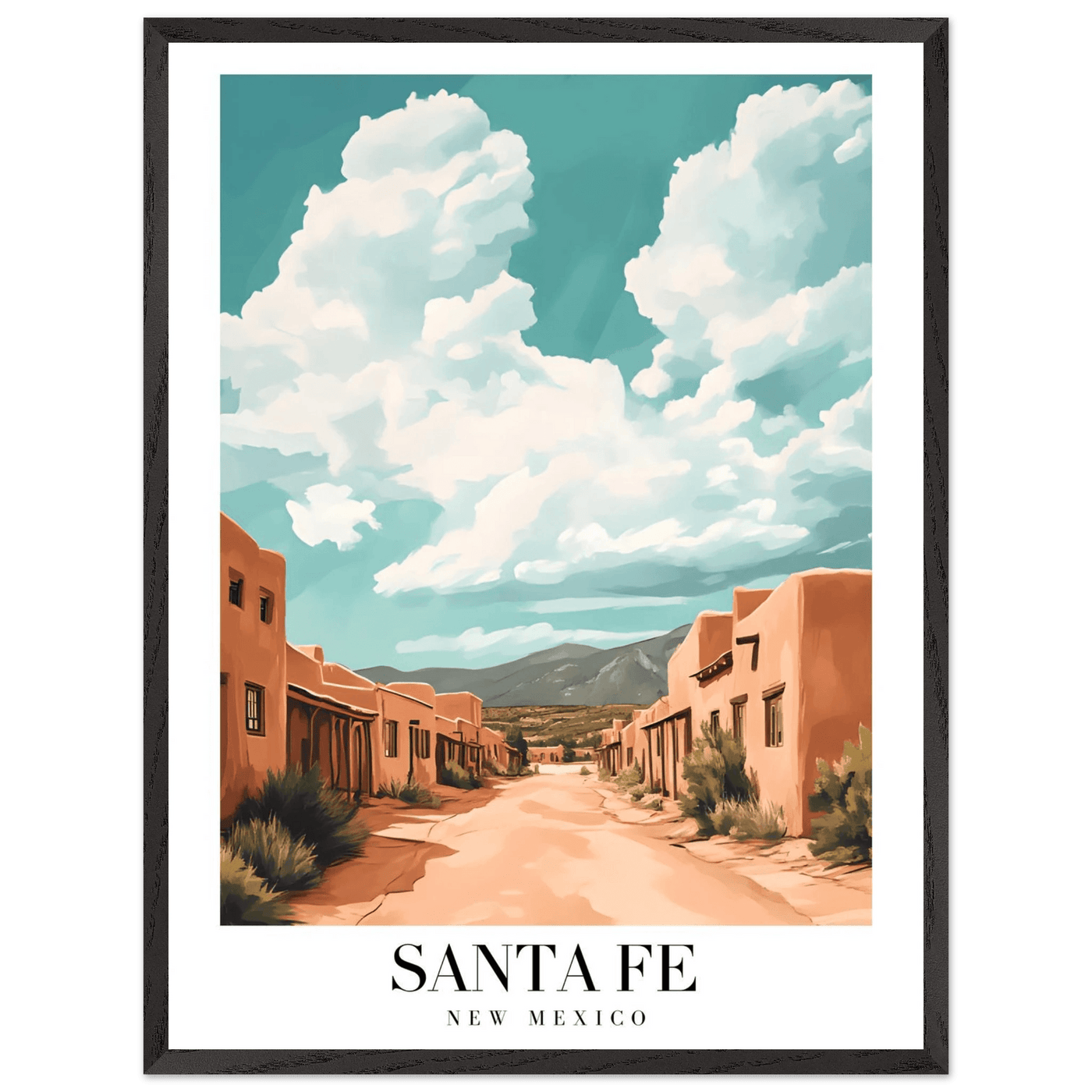 Santa Fe New Mexico Framed Poster – Vintage Southwest Wall Art with Wooden Frame - Vibrantwalls
