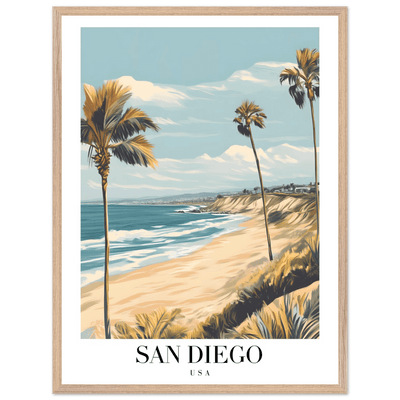 San Diego USA Framed Poster – Vintage Beach Travel Wall Art with Wooden Frame in Your Choice of Size and Finish - Vibrantwalls