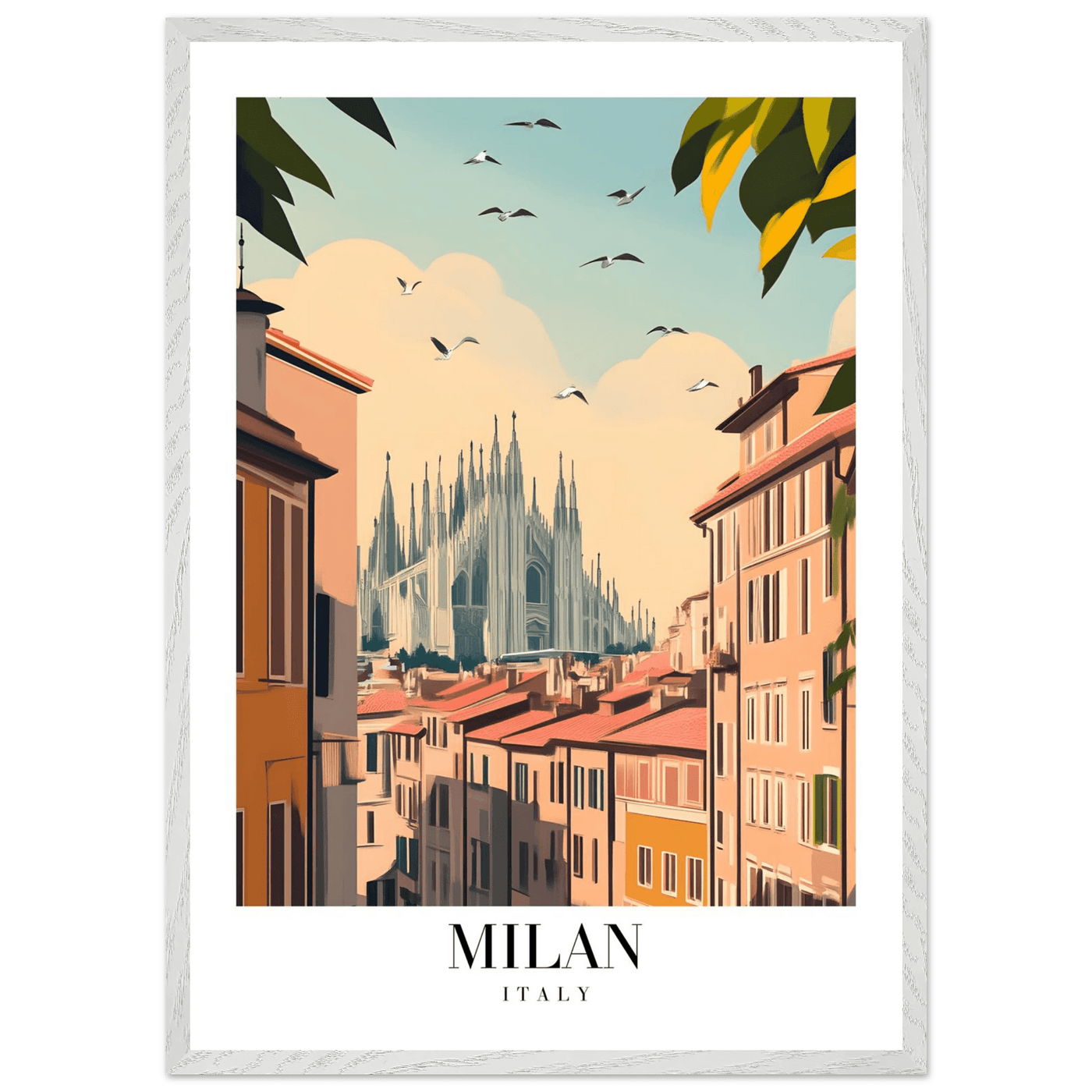 Milan Italy Framed Poster – Vintage Travel Wall Art with Duomo View & Wooden Frame - Vibrantwalls