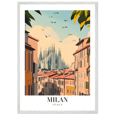 Milan Italy Framed Poster – Vintage Travel Wall Art with Duomo View & Wooden Frame - Vibrantwalls