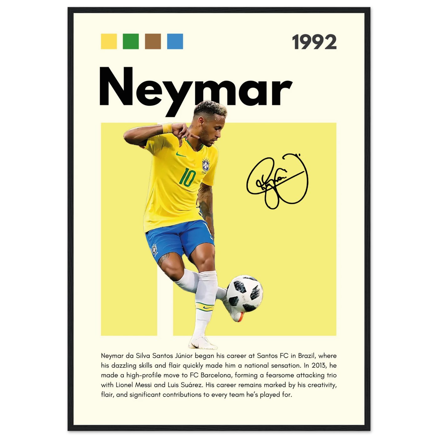 Neymar Jr. Brazilian Football Legend Framed Poster – Vibrant Pop Art Football Print A1 (59.4 x 84.1 cm) Black frame Vibrantwalls