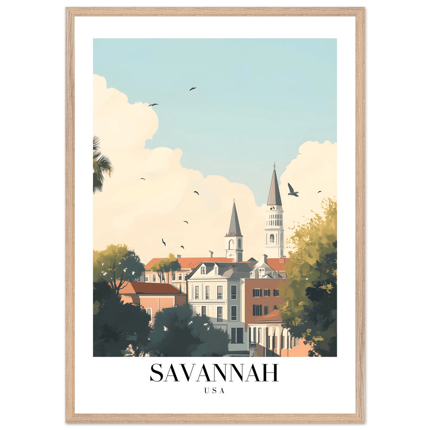 Savannah USA Framed Poster – Charming Cityscape Art with Wooden Frame - Vibrantwalls