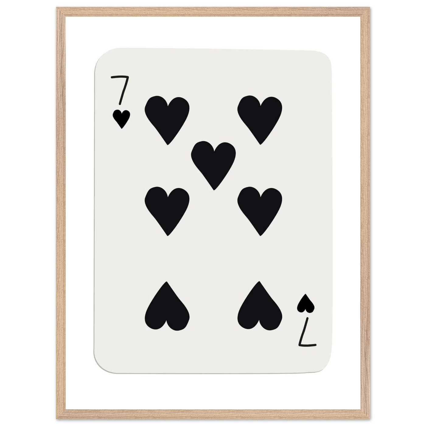 Seven of Hearts - Modern Poker Card Print Art - Eco-Friendly Wood Framed Poster, in your choice of elegant frames - Vibrantwalls