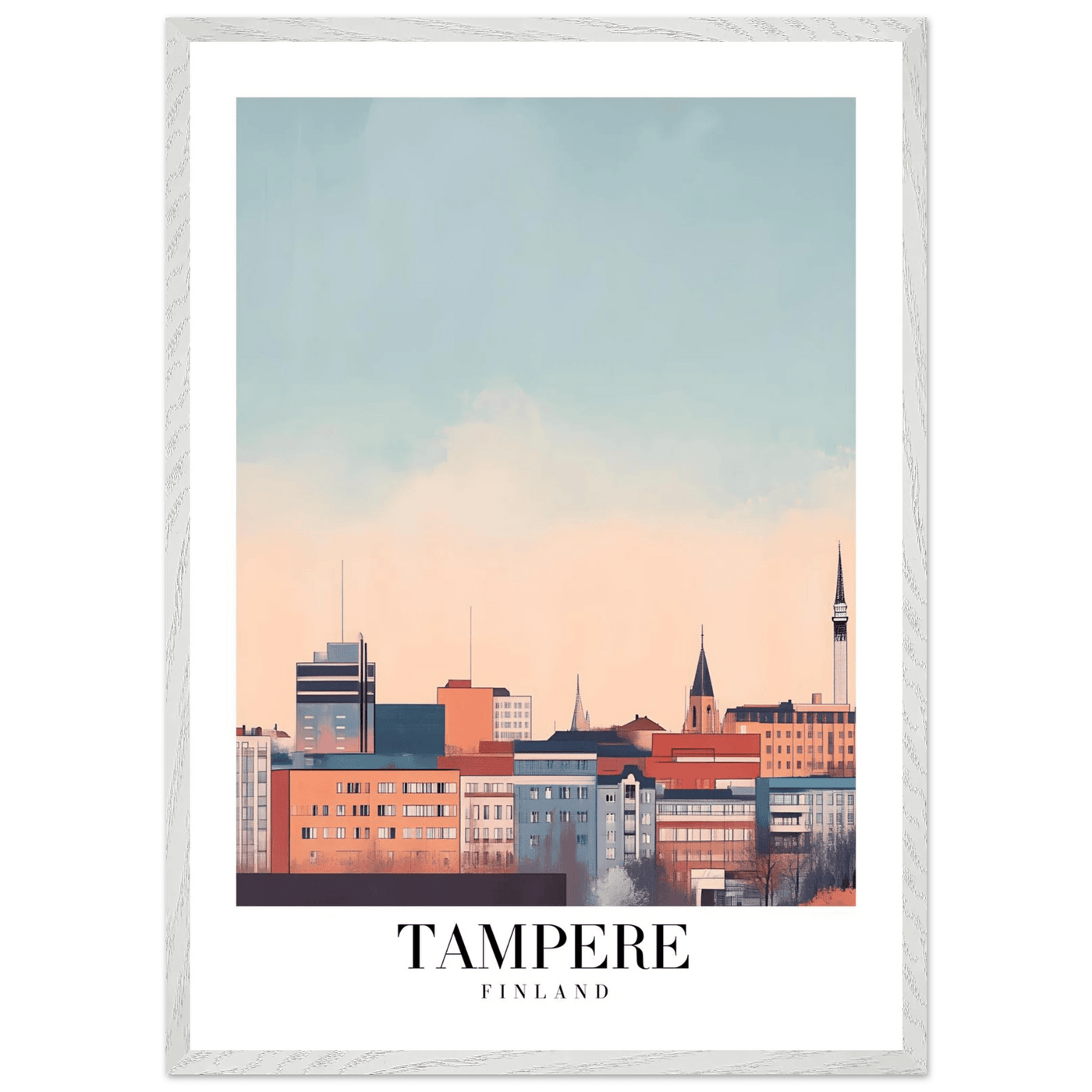 Tampere Finland Framed Poster – Modern Cityscape Wall Art with Customizable Wooden Frame - Vibrantwalls