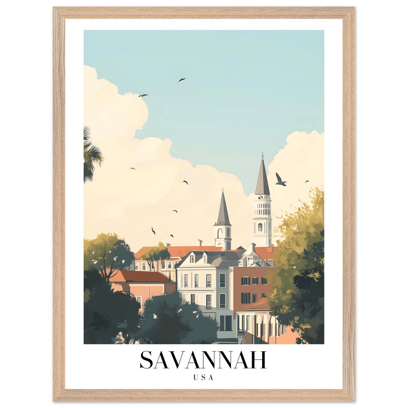 Savannah USA Framed Poster – Charming Cityscape Art with Wooden Frame - Vibrantwalls