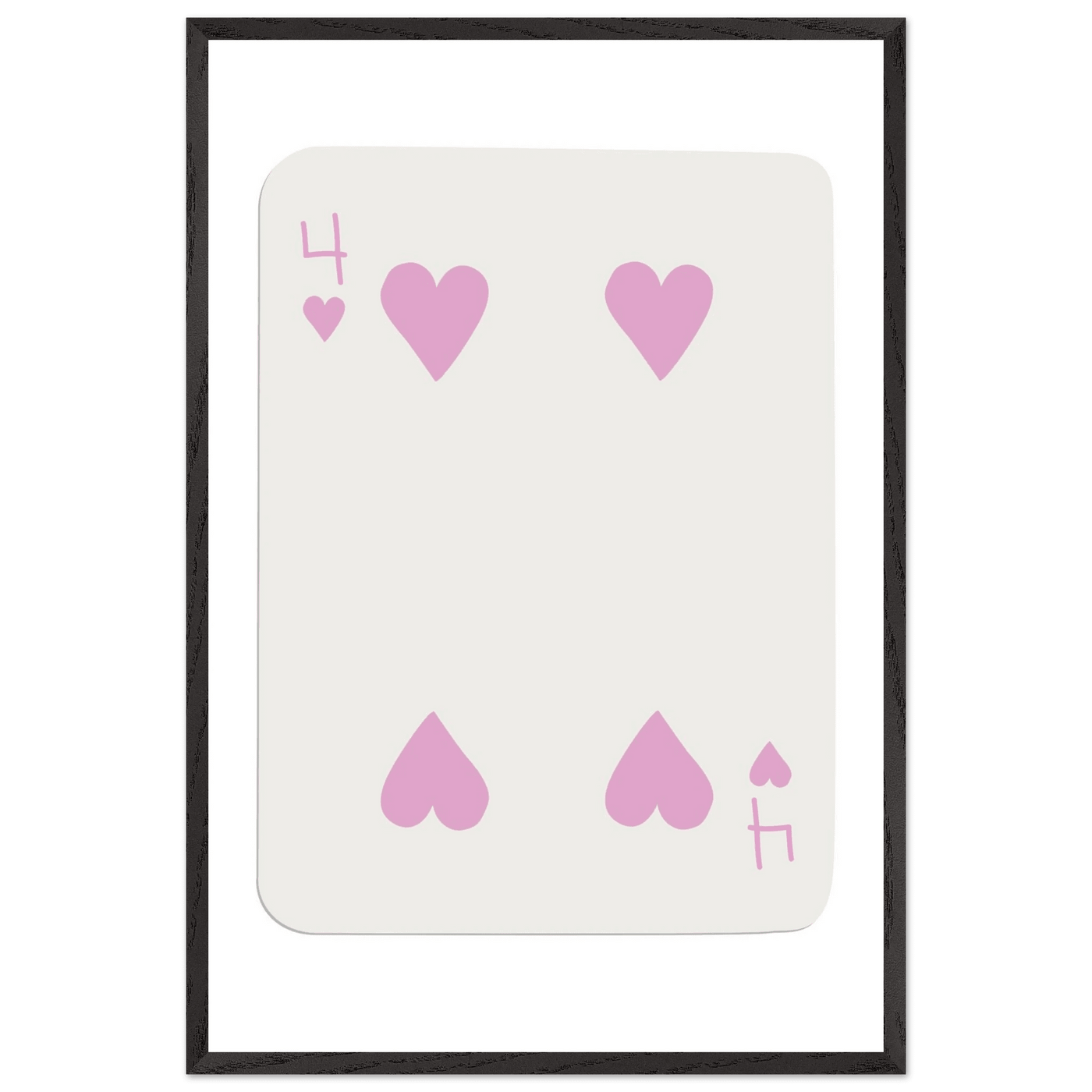 Four of Hearts Pastel Pink - Mounted Framed Poker Card Art, Eco-Friendly Wood Frame in Custom Sizes - Vibrantwalls