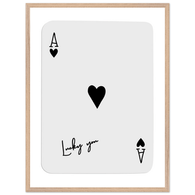 Lucky You Ace of Hearts Poker Card Print - Framed Wall Art, Eco-Friendly Wood Frame in Black, White, or Natural - Vibrantwalls