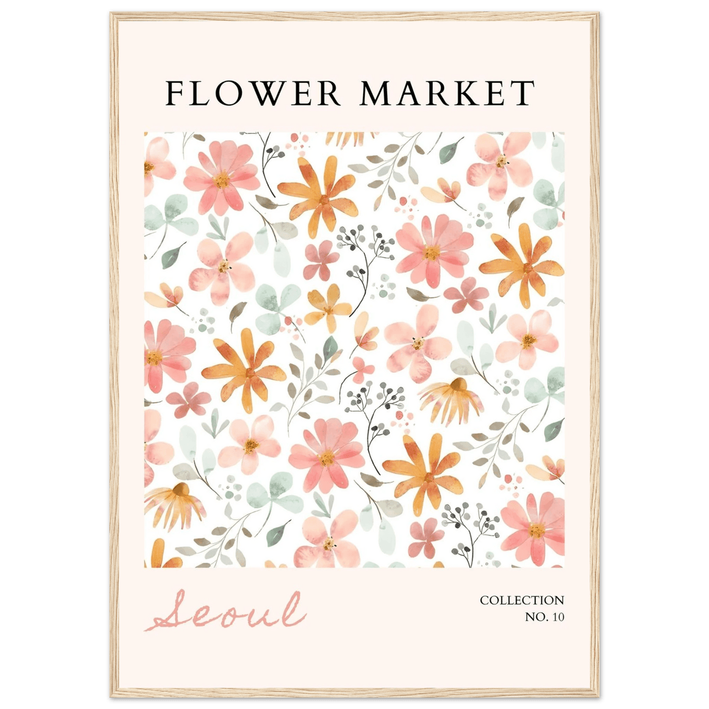 Seoul Flower Market Framed Poster – Delicate Watercolor Blooms & Botanical Art Print | Ready-to-Hang - Vibrantwalls