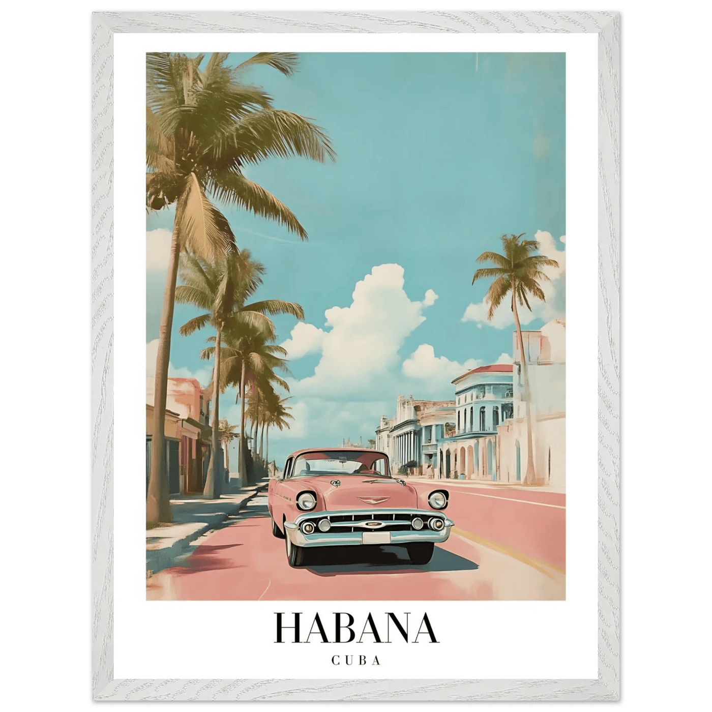 Habana Cuba Framed Poster – Vintage Pink Car Travel Art with Wooden Frame - Vibrantwalls
