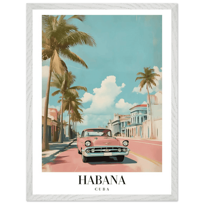Habana Cuba Framed Poster – Vintage Pink Car Travel Art with Wooden Frame - Vibrantwalls
