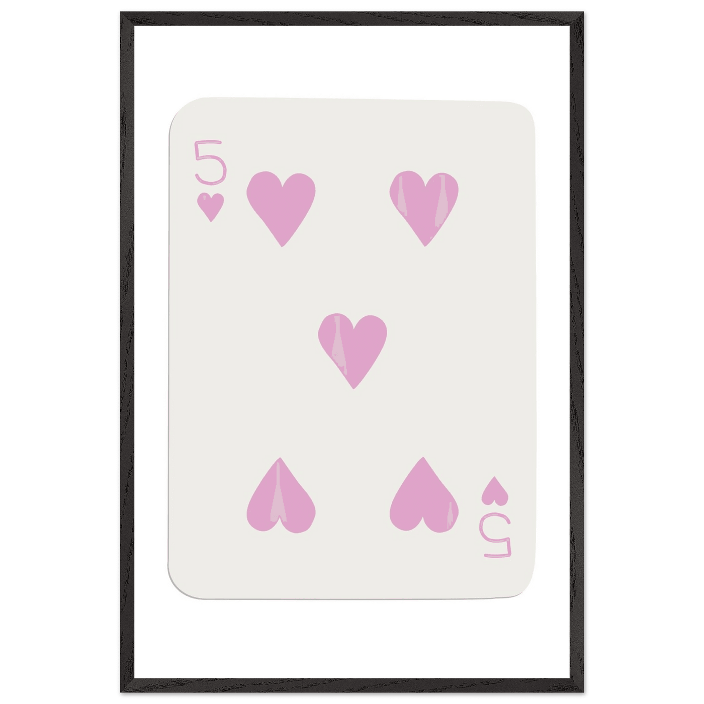 Five of Hearts Poker Card Print - Soft Pink Framed Poster Art, Eco-Friendly Wood Frame - Vibrantwalls