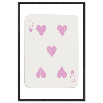 Five of Hearts Poker Card Print - Soft Pink Framed Poster Art, Eco-Friendly Wood Frame - Vibrantwalls