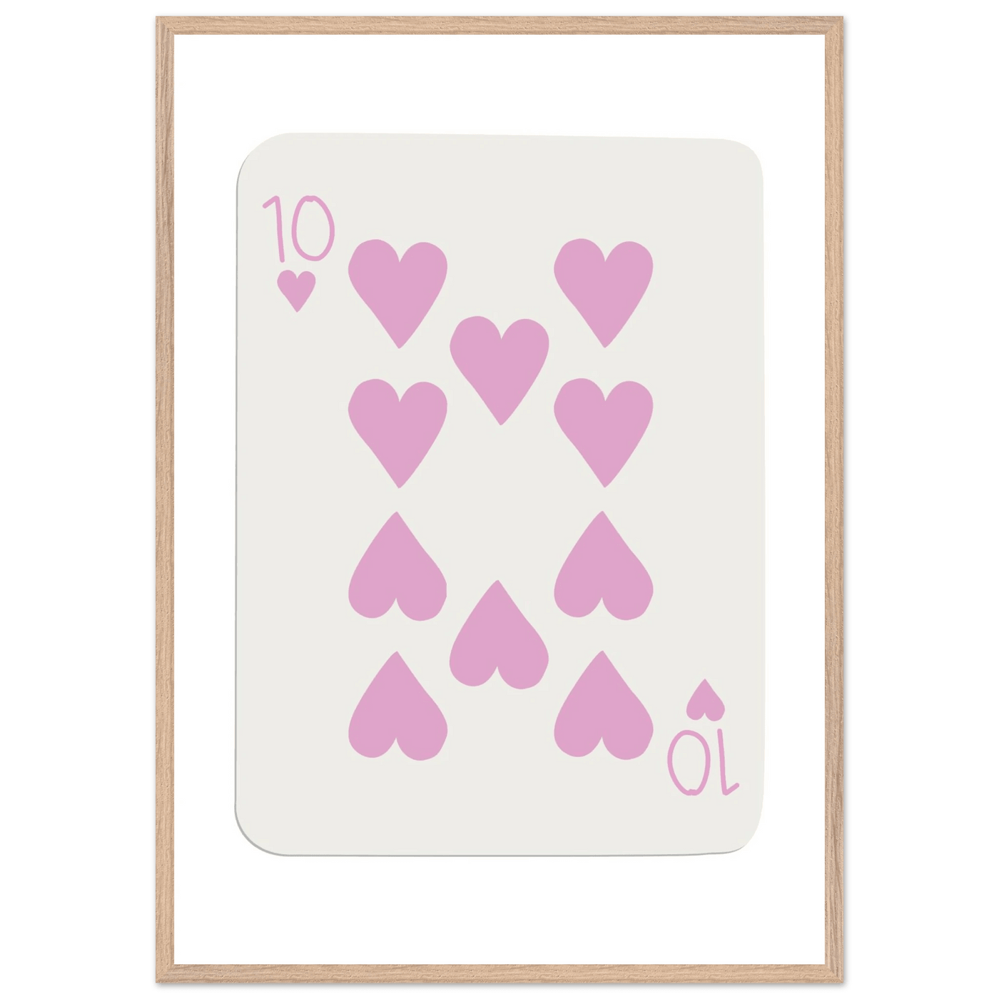 Ten of Hearts Poker Card Print - Soft Pink & Cream Mounted Framed Poster Art, Eco-Friendly Wood Frame - Vibrantwalls