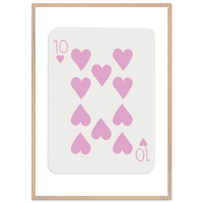 Ten of Hearts Poker Card Print - Soft Pink & Cream Mounted Framed Poster Art, Eco-Friendly Wood Frame - Vibrantwalls