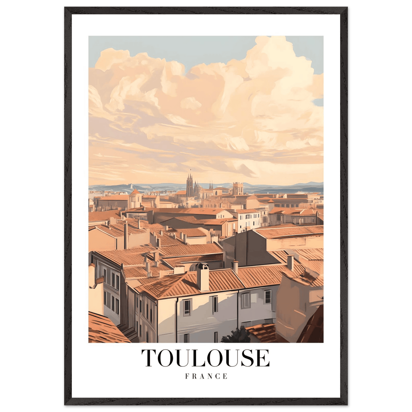 Toulouse France Framed Poster – Vintage Sunset Cityscape Wall Art with Wooden Frame - Vibrantwalls
