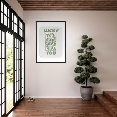 Lucky You Poker Card Print - Queen of Hearts Framed Art - Eco-Friendly Wood Frame - Vibrantwalls