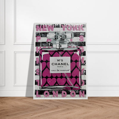 Chanel No. 5 Pink Hearts Pop Art Print in Premium Mounted Frame - Vibrantwalls