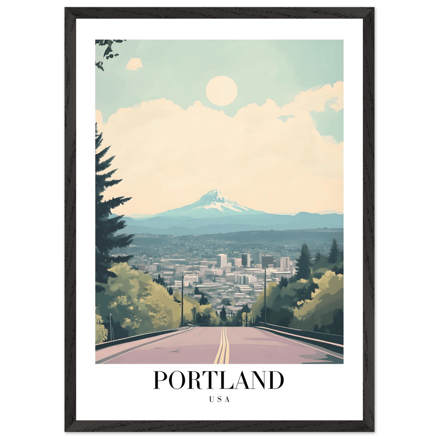 Portland Oregon Framed Poster – Mid-Century Modern Travel Art with Your Choice of Frame - Vibrantwalls