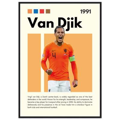 Virgil van Dijk Liverpool/Netherlands Football Framed Poster - Orange & Dynamic Sports Art Print A1 (59.4 x 84.1 cm) Black frame Vibrantwalls