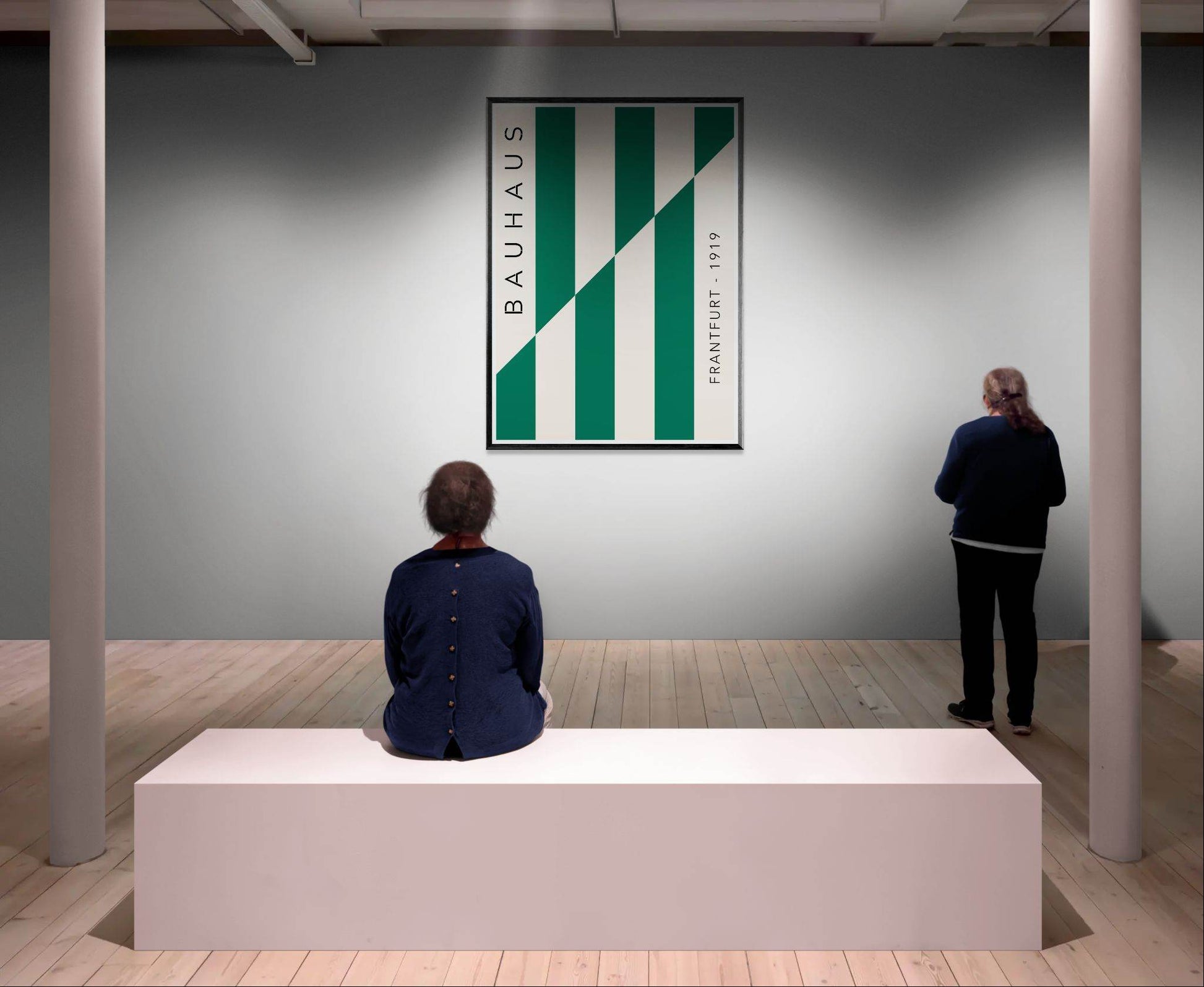 Bauhaus Emerald Green Cream Movement Style Design Wall Art - Vibrantwalls