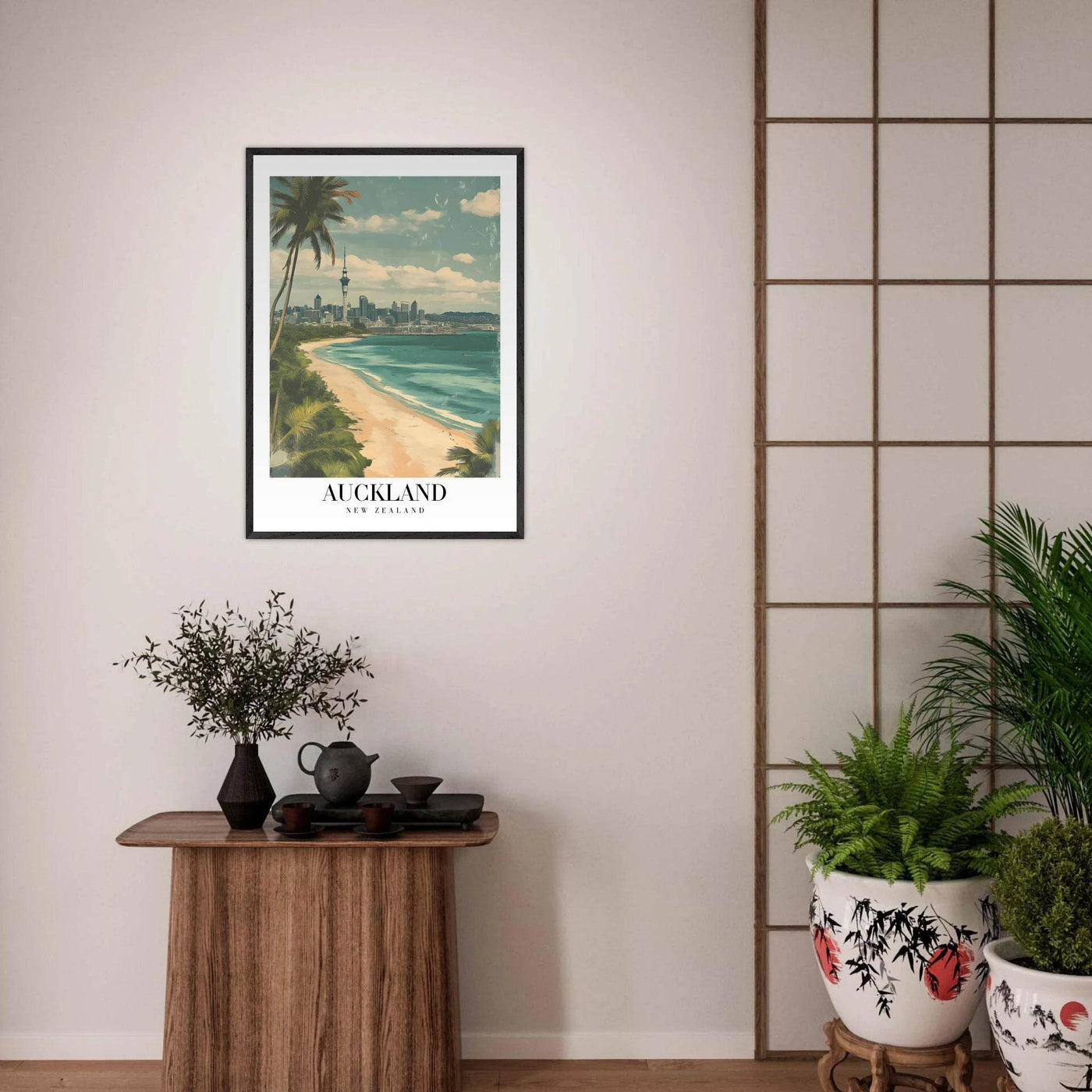 Auckland New Zealand Framed Poster – Vintage Coastal City Travel Wall Art with Wooden Frame Options - Vibrantwalls
