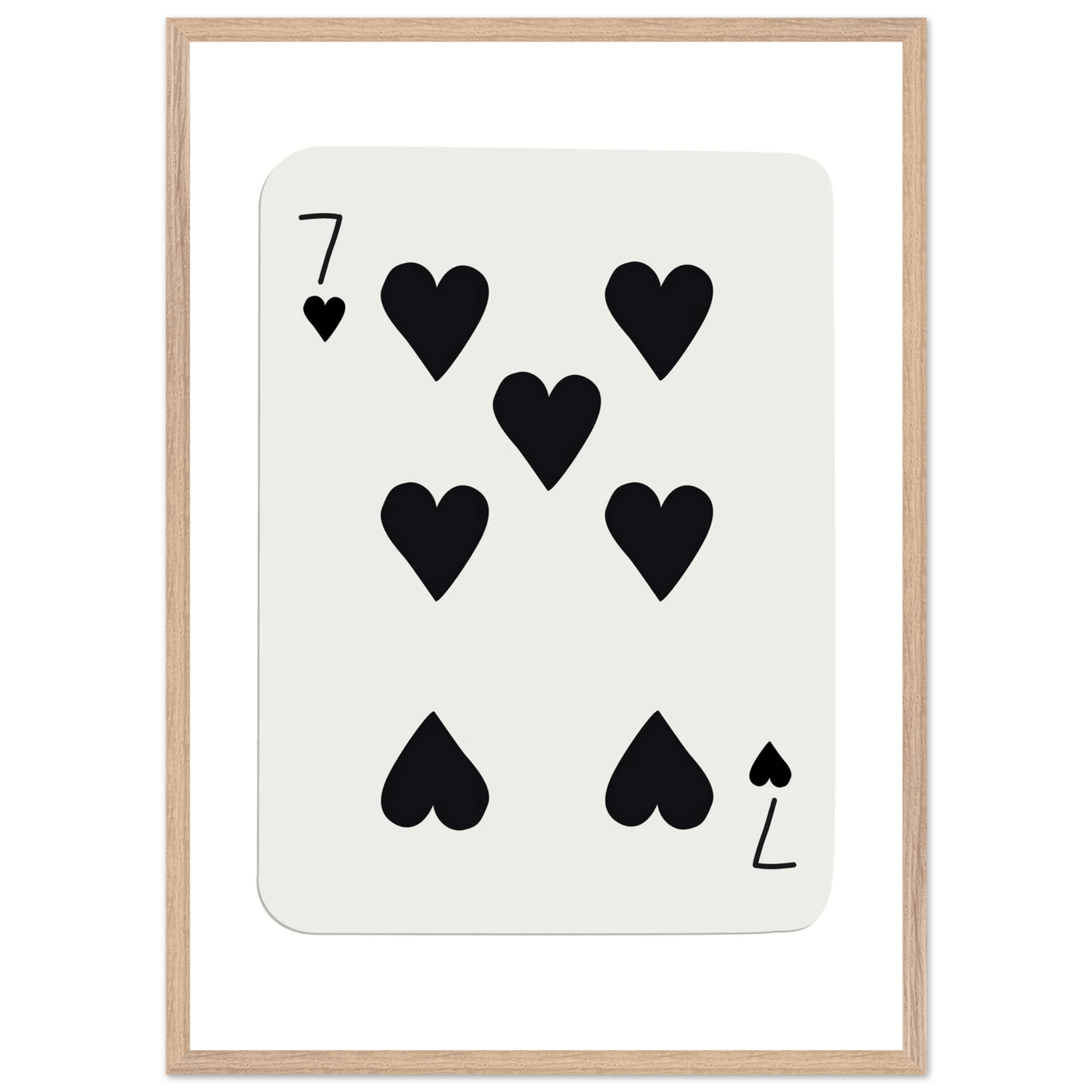Seven of Hearts - Modern Poker Card Print Art - Eco-Friendly Wood Framed Poster, in your choice of elegant frames - Vibrantwalls