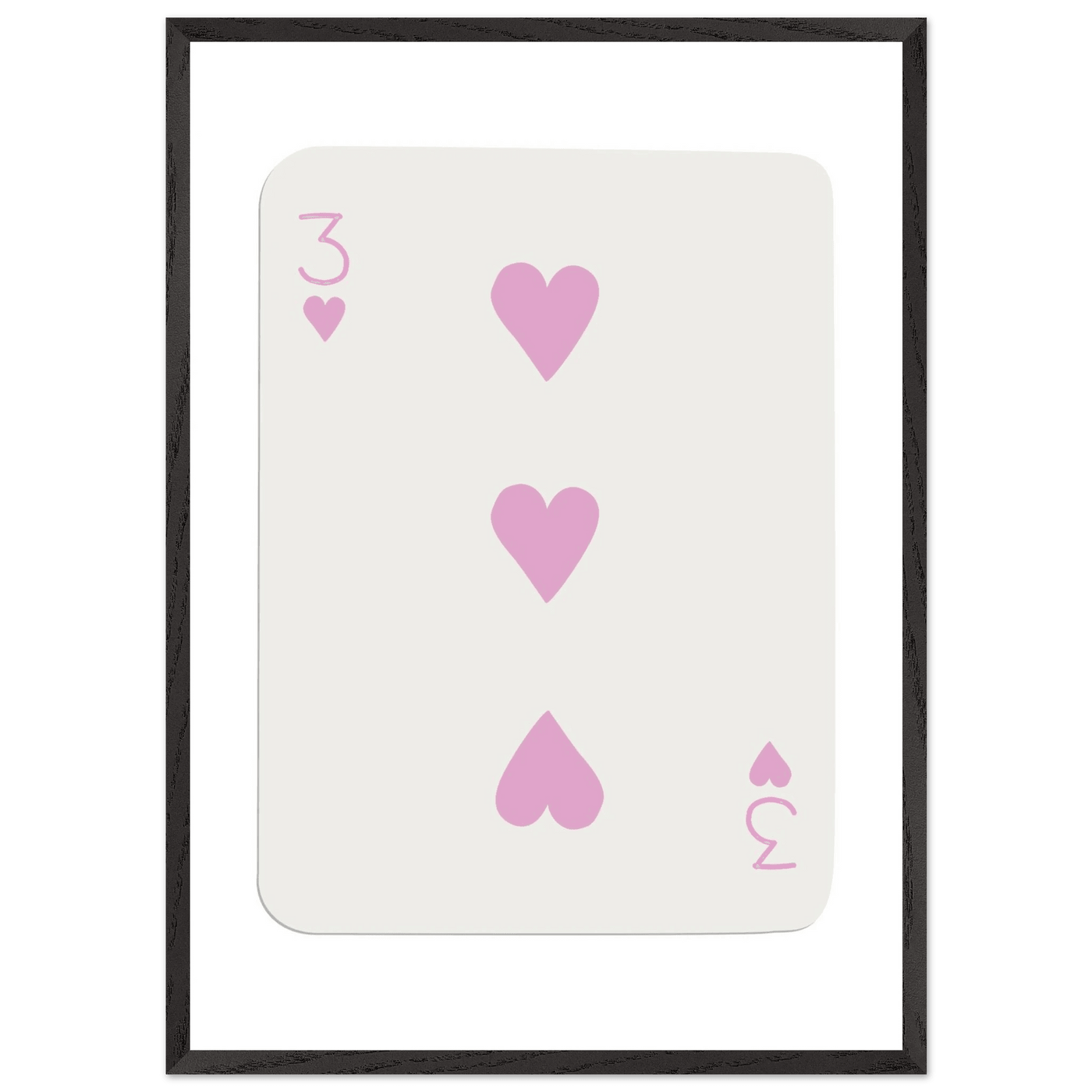 Three of Hearts Poker Card Print - Soft Pink Mounted Framed Poster Art, Eco-Friendly Wood Frame - Vibrantwalls