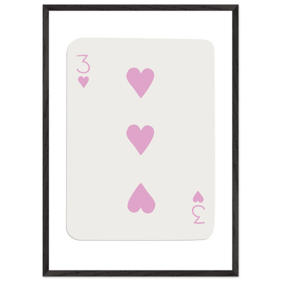 Three of Hearts Poker Card Print - Soft Pink Mounted Framed Poster Art, Eco-Friendly Wood Frame - Vibrantwalls