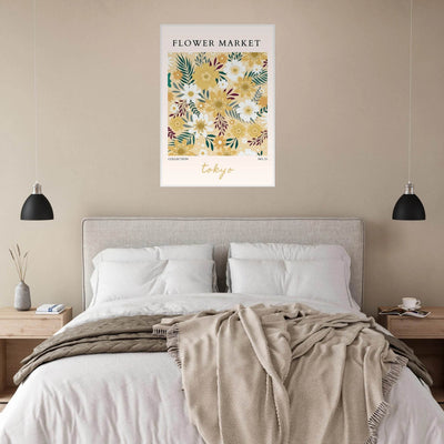 Tokyo Flower Market Framed Poster – Botanical Golden & White Floral Print | Ready-to-Hang Wall Art - Vibrantwalls