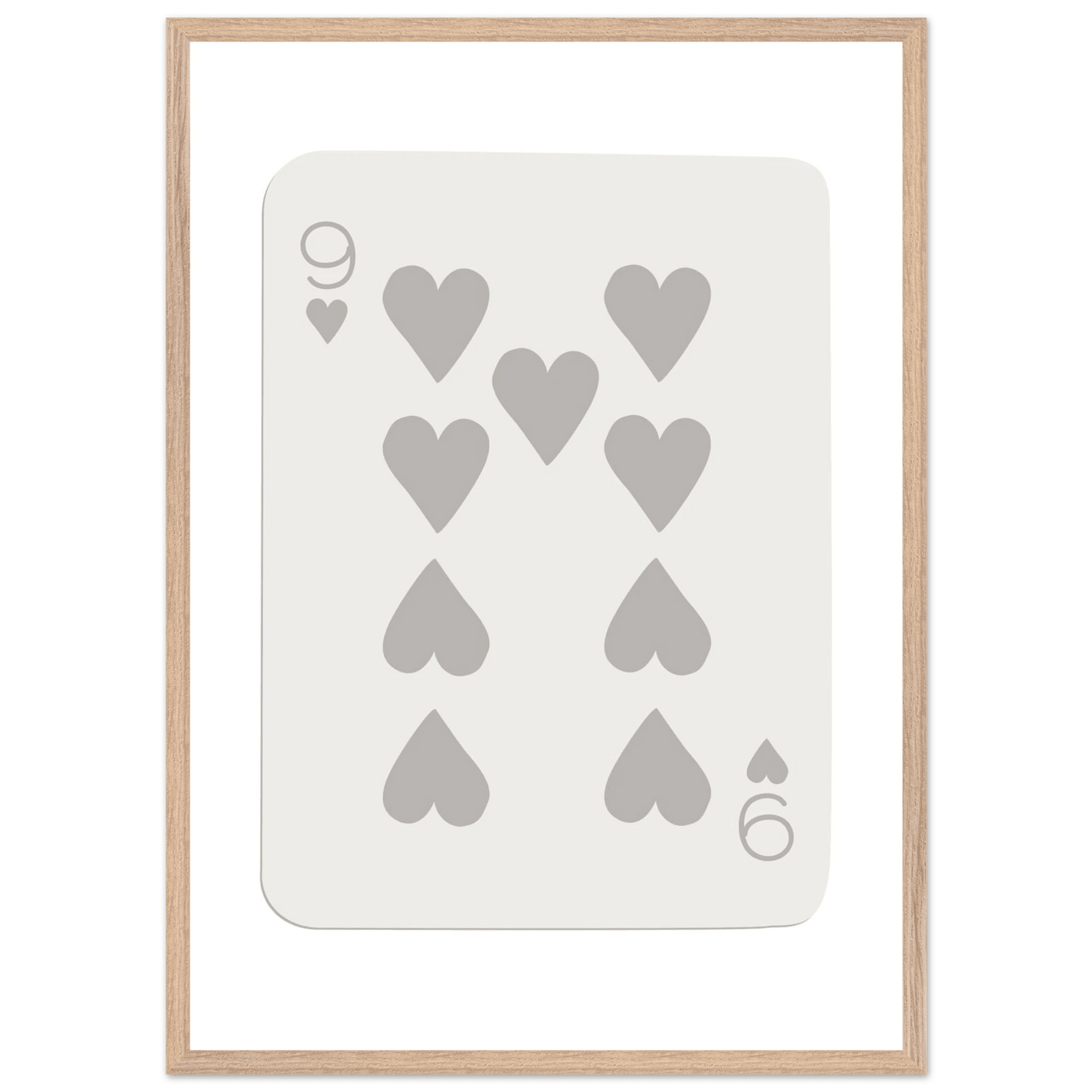 Minimalist Nine of Hearts Poker Card Print - Mounted Framed Wall Art, Eco-Friendly Wood Frame, Neutral Tones - Vibrantwalls